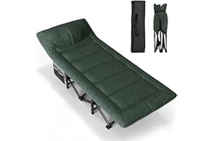 ATORPOK SHOP Camp Beds for Adults with Cushion and Pillow, Comfortable Travel Camping Cot for Sleeping, Portable Tent cot with Carry Bag Supports 450 lbs (Green)