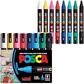 Posca Full Set 8 Akrilik Boya Kalemi Ters &Ccedil;evrilebilir Orta U&ccedil;lu Kalem U&ccedil;ları, Posca Kalemleri Kaya Boyama, Kumaş, Cam Boya, 