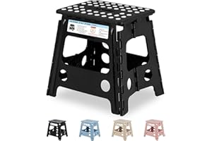 VECELO Folding Step Stool 32cm, Non-Slip Surface Portabl Foldable with Carry Handle, Heavy Duty to Support Kids/Toddler/Adults for Living Room Kitchen, Bathroom, Black, Polypropylene (PP)