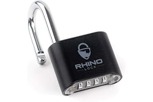 Rhino Lock Secure Lock - Black 4 Digit Combination Padlock for Gym, School & Work Lockers; Coded and Suitable for Outdoor Use with Fences, Hasps, Sheds & Toolboxes (UK Brand)