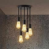 ANWIO Lámpara Colgante de Techo 5 Luces, Negro Lámpara de Techo LED Colgante, Iluminación Colgante de Metal, E27 Casquillo Il