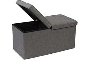 Bonlife Storage Ottoman with Flipping Lid Toy Storage Bench Window Seat Folding Shoe Toy Chest Box for Living Room Linen Grey Footstool 76x38x38cm