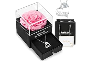 Hnustbo Gifts for Women, Preserved Real Rose with Mom Necklace, Mothers Day Presents Gifts from Daughter Son, Handmade Rose Eternal Flowers Gifts for Mothers Day, Birthday, Christmas, Valentines