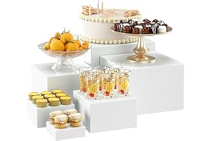 JAOGAUS Buffet Risers 6pcs,White Acrylic Display Box, Food Display Riser Stands with Hollow Bottoms, Dessert Table Display Set for Buffet Table, for Weddings,Buffet Table,Party, Collectibles and Jewelry