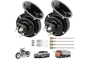AIMISITE Dual Tone Car Horn,2Pcs 110DB Super Loud Train Horn Air Horns 12V Waterproof Double Horn Raging Sound Electric Snail Horn (Black)
