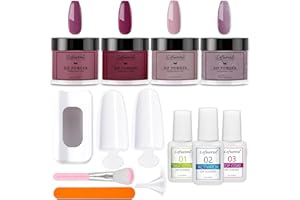 Lofuanna Dip Powder Nail Kit Starter-4 Colors Purple Set Dipping Powder with Base&Top Coat&Activator,No UV/LED Needed,All-in-One DIY French Nail Art Manicure Set for Beginners