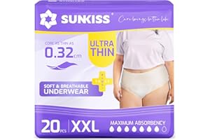 SUNKISS TrustPlus Braguitas Incontinencia Mujer Ultrafinas Talla XXL, 20 Bragas Blanco Desechables, 7 Gotas, Alta Absorción y Comodidad Ligera para Fugas Moderadas o Postparto