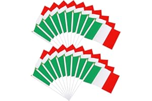 JUNEBRUSHS Lot de 20 mini drapeaux de l'Italie - 14 x 21 cm - Drapeaux nationaux de poche - Décorations 2024 (drapeaux italiens)