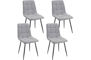 WAFTING Esszimmerstühle 4er Set, Gepolsterter Stuhl mit Hoher Rückenlehne und Leinendesign, Esstischstühle mit Metallfuß, für Esszimmer, Wohnzimmer, Küche, Schlafzimmer und Empfangsraum, Grau