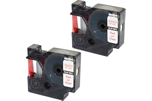 PRESTIGE CARTRIDGE 2x Nastro per Etichette compatibile per Dymo 45012 S0720520 Rosso su Trasparente 12mm x 7m per DYMO LabelManager 160 210D 260P 280 360D 420P 500TS PnP MobileLabeler LabelPoint LabelWriter 450 Duo