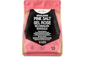 Herbion Naturals Sal Rosa del Himalaya - Grano Fino Puro y Sabroso - 1 KG (2.2 lbs) Bolsa Resellable - Rica en Minerales - Triplemente Limpiada - Libre de OGM - Libre de Químicos