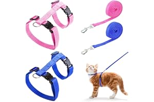 SEATEK 2 Stück Verstellbare Kaninchengeschirr, Kaninchen Geschirr Set, Hasengeschirr mit Leine, Geeignet für Kleintiere, wie Kätzchen, Kaninchen, Meerschweinchen, Hunde(Pink Blau)