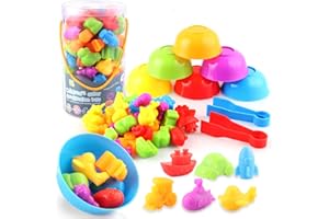 AllLeeGay Montessori Counting Rainbow Toys, 36 Pcs Colour Sorting Toys Toddlers from 3 4 5 6 Years with Matching Bowl and Tweezers, Preschool Educational Learning Toys, Math Skills (Dinosaur-0001)