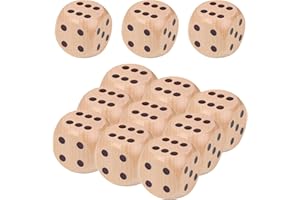 POPAPIE 12 Pezzi Dadi in Legno 30 mm Dadi da Gioco in Legno Naturale Dadi Color Legno 6 Lati per Gioco da Tavolo Giochi di Carte