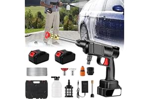 EONDEVO Nettoyeur Haute Pression à Batterie, Nettoyeur Haute Pression sans Fil avec 2 x 16680VF Batteries et Boîte de Rangement, Distance de Pulvérisation d’Eau de 0 à 8 Mètres, pour Voitures Jardin