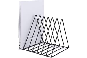 Fabaoday Bookend, Metal Newspaper Rack, Triangle Desktop Magazine Stand, 7 Slots Book Ends Newspaper Holder Organiser Rack for Office, Documents, CD, Magazine
