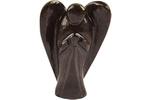 BLESSFULL HEALING Natural Black Onyx Stone Reiki Carved Spiritual Gemstone Guardian Pocket Angel Statue Ornament Decoration " 2 inches approx -