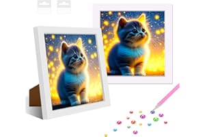 NAIMOER Framed Cat Diamond Painting Kits Adults Beginners,5D Full Drill Animals Diamond Arts Crafts, Cartoon Diamond Painting by Numbers Kits for Girls Boys for Home Wall Decor 8X8in