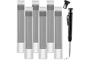 SIGANORPY 36 Pencil Refill with 1 Solid Carpenter 2.8mm Waterproof Carpenters Pencil Refills Replacement, Deep Hole Marker with Sharpener for Architect &Carpenter Woodwork Construction Building (Black)