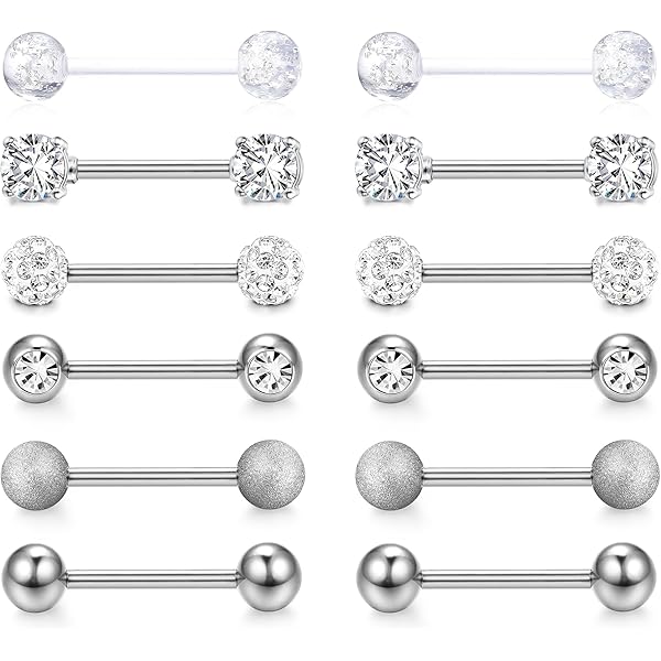 Barres Piercing Langue/Mamelons - Acier Chirurgical 14G