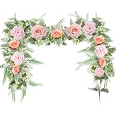 Rierousy Artificial Peony Flower Garland, 175 cm Artificial Flowers Decoration for Wedding Party Spring Table Decoration Flow