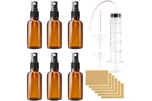 RYMALL Butelka ze spryskiwaczem 100 ml, 6 szt., szklana butelka z rozpylaczem, mała butelka z rozpylaczem do wielokrotnego napełniania, szklana butelka z rozpylaczem, z 9 akcesoriami