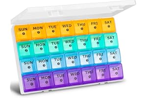Mossime Large Monthly Pill Box Organiser 4 Week, Pill Boxes 7 Day 1 Times a Day Compartments Tablet Organiser Box 28 Day with Dust-Proof Case Vitamin Meds Supplement Container for Family