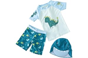 Happy Cherry - Maillot de Bain Garçon 2 Pièces T-Shirt Manches Courtes + Short de Bain avec Bonnet de Bain Costume de Natation Anti-UV 1-7 Ans