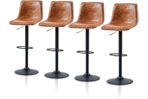 ‎TUKAILAI TUKAILAI Barhocker 4er Set mit Kunstleder, Barstühle Höhenverstellbar, Küchenstühle Drehbare, Drehhocker mit Lehne Rückenlehne Fußstütze Metallrahmen für Küche Esszimmer Bar Theke Taverne, Braun
