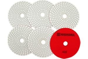 Wet Diamond Polishing Pads,HIGHDRIL 6pcs 125MM #400,for Granite Marble Sanding Used on Grinder or Polisher