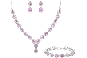 Clearine Femme Mariage Parure Goutte Cubic Zircon Infinity Figure 8 Y-Collier Tennis Bracelet Pendante Boucles d'oreile Série