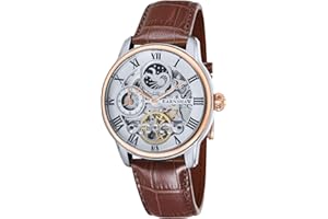 Thomas Earnshaw Męski automatyczny zegarek szkieletowy o długości 44 mm z bransoletką ze stali nierdzewnej, 12-godzinny podwójny czas, wyświetlacz słońca i księżyca oraz zdobiony wirnik