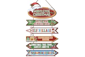 CHDITB Merry Christmas Decorations Sign,Christmas Arrow Door Sign,Wooden Xmas Winter Party Directional Sign Red Santa Claus Reindeer Mistletoe Xmas Wall Hanging Decor Wreaths for Home Outdoor Indoor