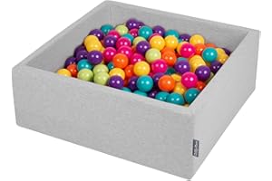 KiddyMoon Ball Pool 90 x 30 cm / 200 Balls Diameter 7 cm Ball Pool with Colourful Balls for Babies Children Square, Light Green: Light Green/Yellow/Turquoise/Orange/D Pink/Purple