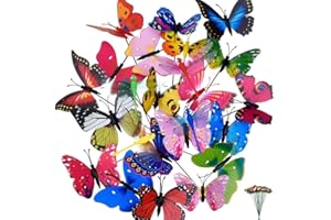 byou Papillons sur Bâtons,Papillons de Jardin 20 pièces et 4 Pieces Libellules de Jardin pour Décoration de Plante Cour de Jardin Décoration de Jardin 30 * 12cm