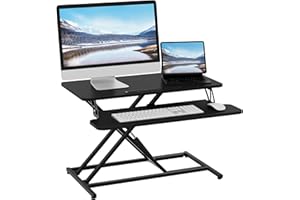 ERGOMAKER Standing Desk Converter, 32"/80cm Wide Height Adjustable Quick Sit to Stand Up Desk Riser for Dual Monitor, Black