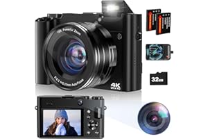 AASONIDA Digital Camera, 4K 64MP Digital Camera for Photography Vlogging Selfie Cameras with 32G Memory Card, 2.8" Screen, Anti-shake, Autofocus, Flash Light,16X Digital Zoom
