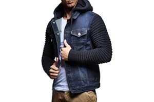 Leif Nelson Jeansjacke Herren, Jeans Denim Kapuzenjacke, Männer Jeans Jacke mit coolen Strickärmel, modernes Design in Regular Fit