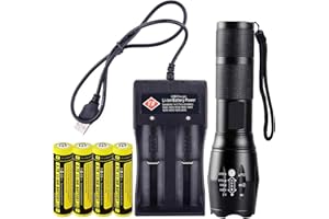VISVIC Bright Flashlight, 2 Slot Universal Battery Charger, with 4 Rechargeable 18650 Top Button 3.7v Lithium Batteries, 18650, 26650, 18500, 16650 Rechargeable Batteries (AA AAA Battery Charger)