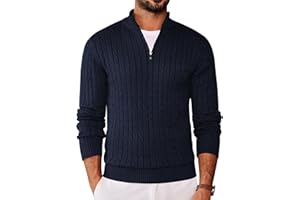 COOFANDY Herren Stehkragen Pullover Half Zip Langarm Slim Fit Rollkragenpullover Feinstrick Basic Polopullover Zopfmuste
