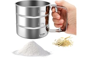 HONGTELLOR Tamiz/Colador de Acero Inoxidable Tamiz Harinero con Mango Operación con una Sola Mano – Puesta en Funcionamiento Manual para Harina, Cacao Y Azúcar Glasé