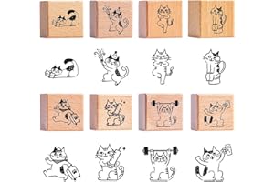 Pilikoll 8 Piezas Sellos de Goma de Gato Sellos de Goma de Madera Animal sellos Temáticos De Gato Kit de Sello De Madera De gato para DIY Scrapbooking, Manualidades,Tarjetas, Álbumes de Recortes