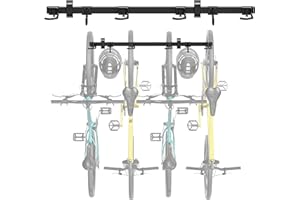 monTEK Enhanced Bike Storage Rack, 48 Inch Heavy Duty Bike Wall Hooks for 4 Bikes + 2 Helmets, Holds Up to 120kg, Adjustable Bike Wall Mount for Garage, Bike Rack for Mountain, Road Bikes