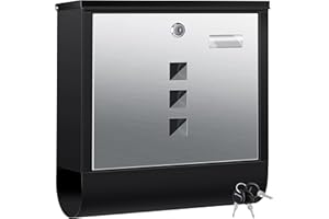 KESSER® Briefkasten Edelstahl mit Zeitungsfach Namensschild, Sichtfenster, gebürstet, 3X Schlüssel abschließbar, Pulverbeschichtet, Wandmontage, groß, inkl. Montagematerial Schwarz/Silber