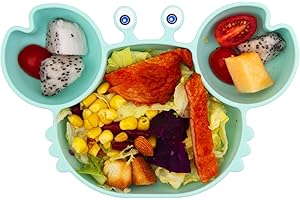 QSHARE Plaque d'aspiration pour bébé,Set de table divisé en silicone antidérapant pour tout-petit pour bébé avec une ventouse solide adaptée à la plupart des chaises hautes, pour enfants 23 * 15 * 3 cm