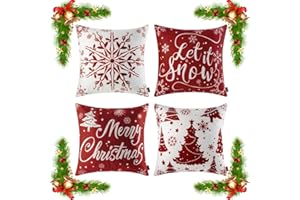 ORANIFUL Christmas Cushion Covers 40cm x 40cm Set of 4 Red Velvet Holiday Pillow Case for Sofa Couch Bedroom Xmas Decorations Throw Pillowcase 16 x 16 Inches (4pack-02)