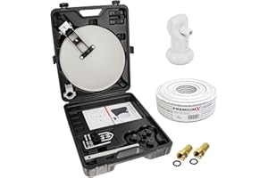 Premium X Camping SAT-Anlage Satellitenschüssel im Koffer Single LNB 15m Kabel 2X F-Stecker