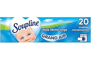 SOUPLINE Suavizantes velos para secadores de ropa, suavizantes, gran aire, perfume, ropa de casa, perfume de larga duración, complemento ideal para su detergente y suavizante, 20 toallitas flexibles grandes