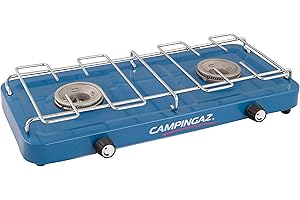 Campingaz Base Camp, Réchaud de Camping compact à Couvercle, Possibilités de Cuisson variées avec 2 Plaques, Réchaud à Gaz à 2 Flammes à Puissance 2 x 1 600 W, Réchaud à Gaz pour le Camping
