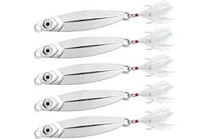 Alwonder 5pcs Sea Fishing Lure Vertical Jigging Spoons 7-40g for Mackerel Cod Bass Pike Sea Fishing Tackle with Treble Hooks Long Casting Spinners Metal Jigs